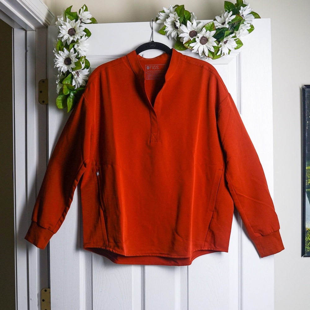Figs Long Sleeve Scrub Top Rafaela Oversized Auburn Rust Orange size S